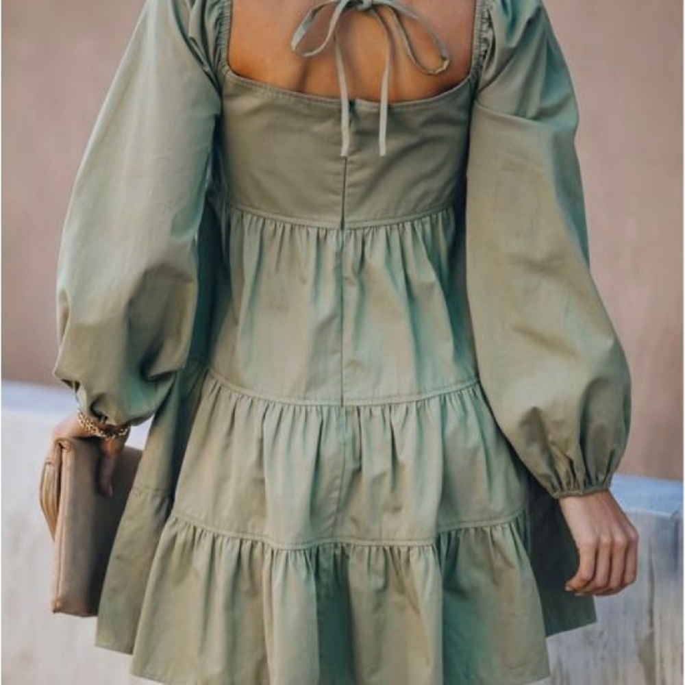 Goodness Cotton Pocketed Babydoll Dress - Light Olive